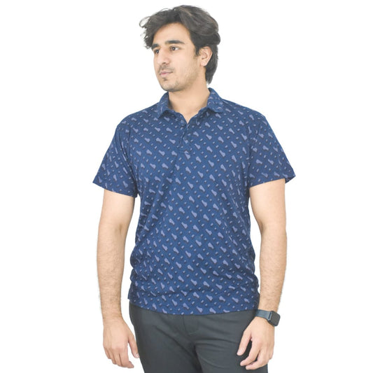 Men’s Navy Blue Printed Polo Shirt – Casual Wear