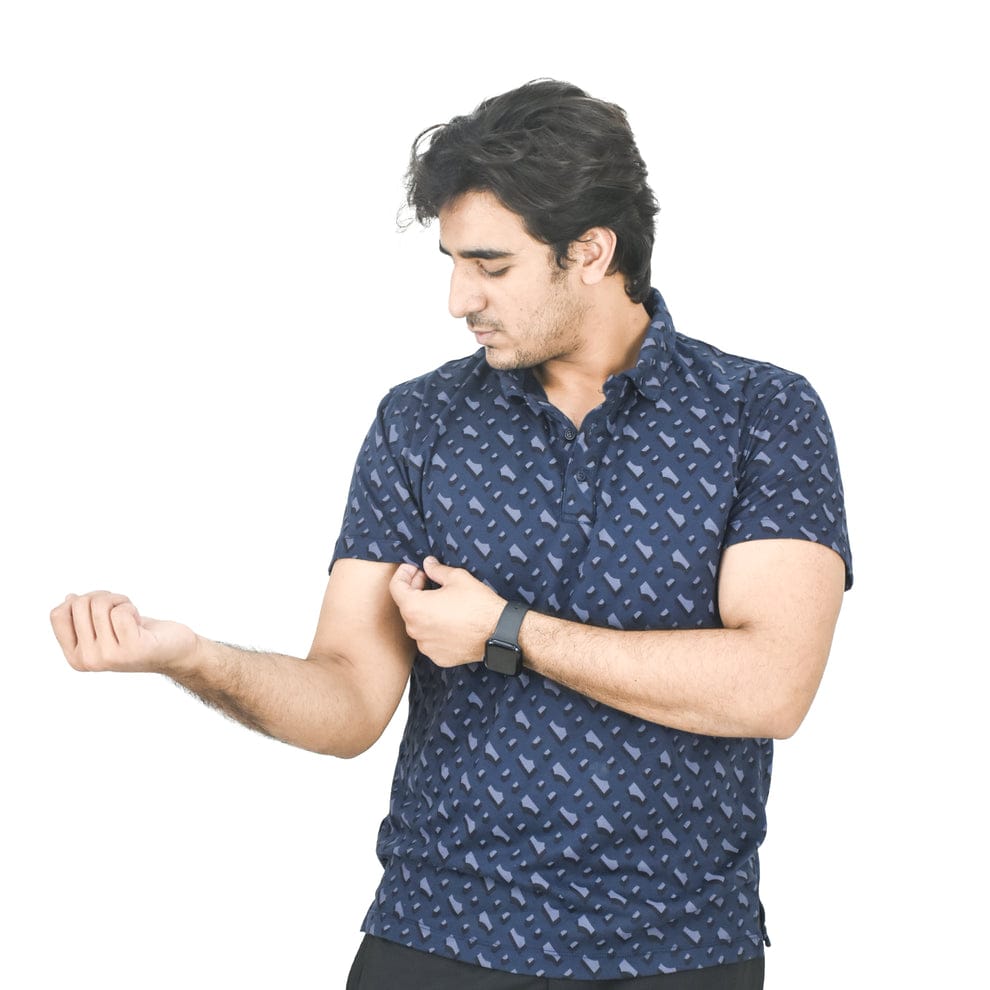 Men’s Navy Blue Printed Polo Shirt – Casual Wear