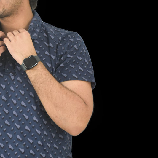 Men’s Navy Blue Printed Polo Shirt – Casual Wear