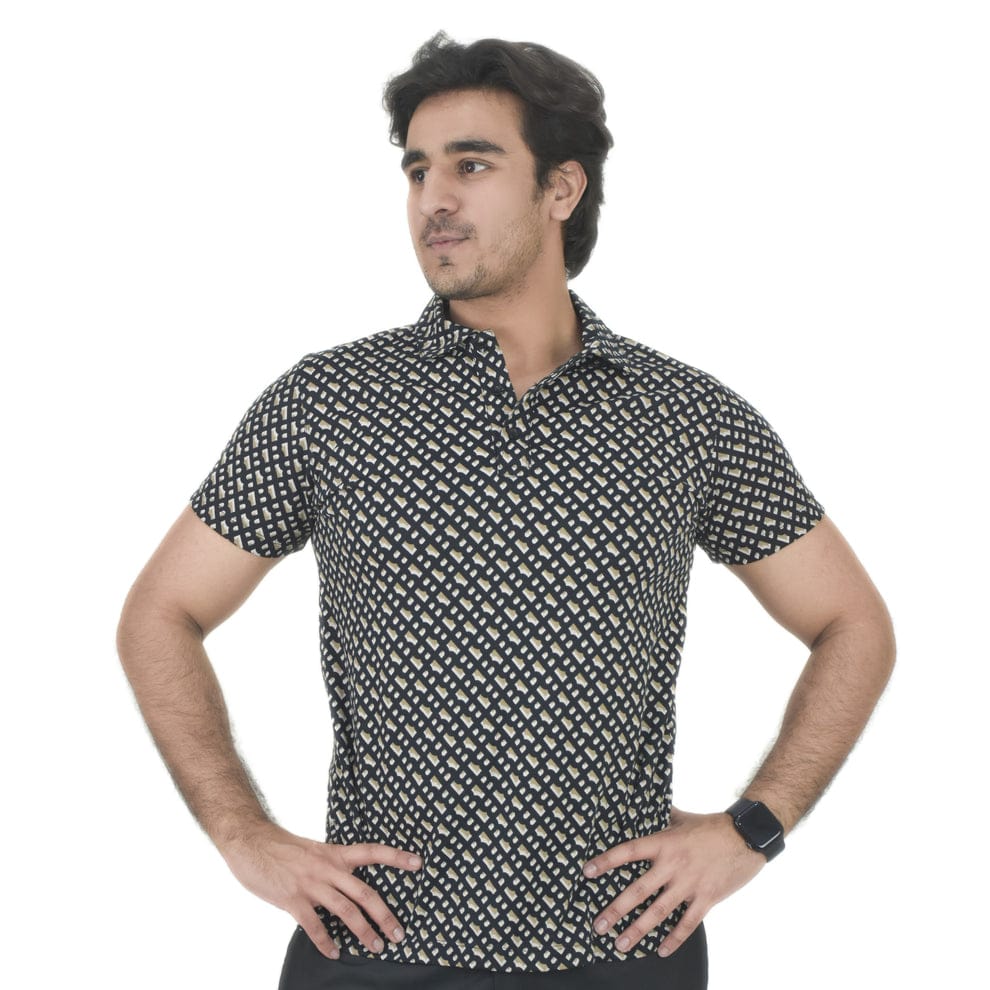 Men’s Black Printed Polo Shirt – Stylish Casual Wear
