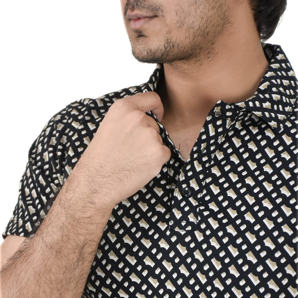 Men’s Black Printed Polo Shirt – Stylish Casual Wear